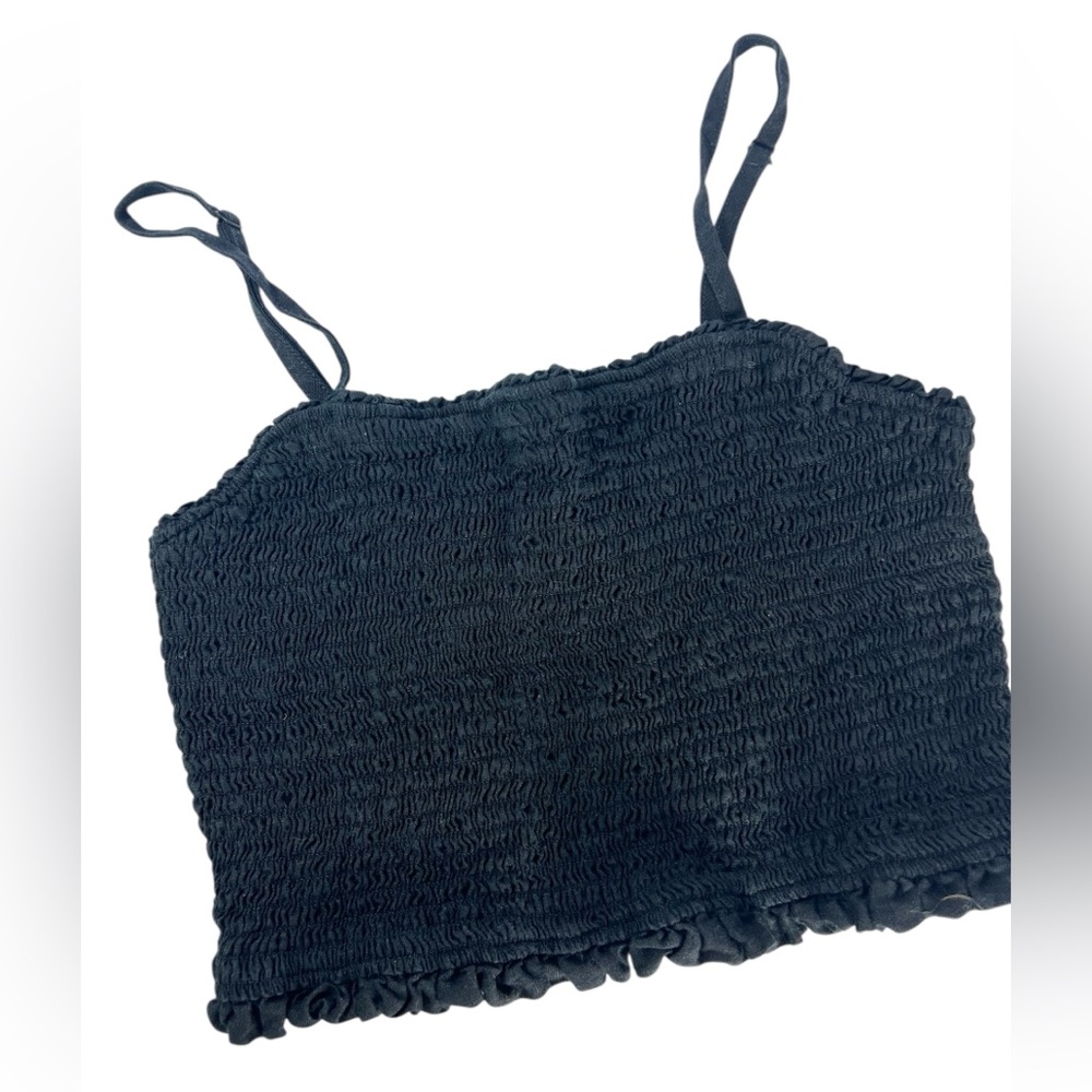 C&C California Black Smocked Halter tube top 109% linen size Medium whimsigoth